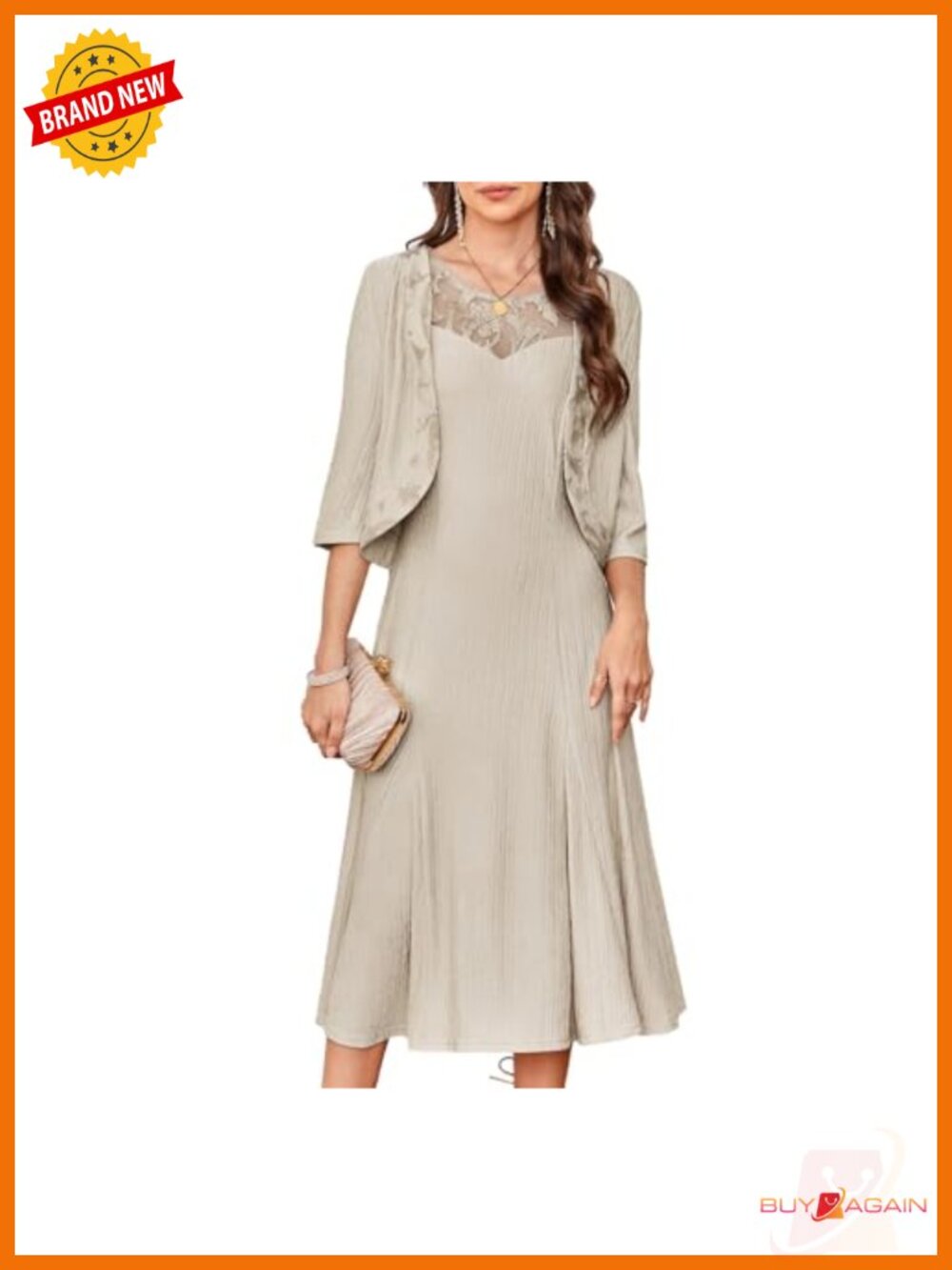 Two-Piece Sequin Midi Dress with Lace Jacket Mother of Bride Wedding Guest
